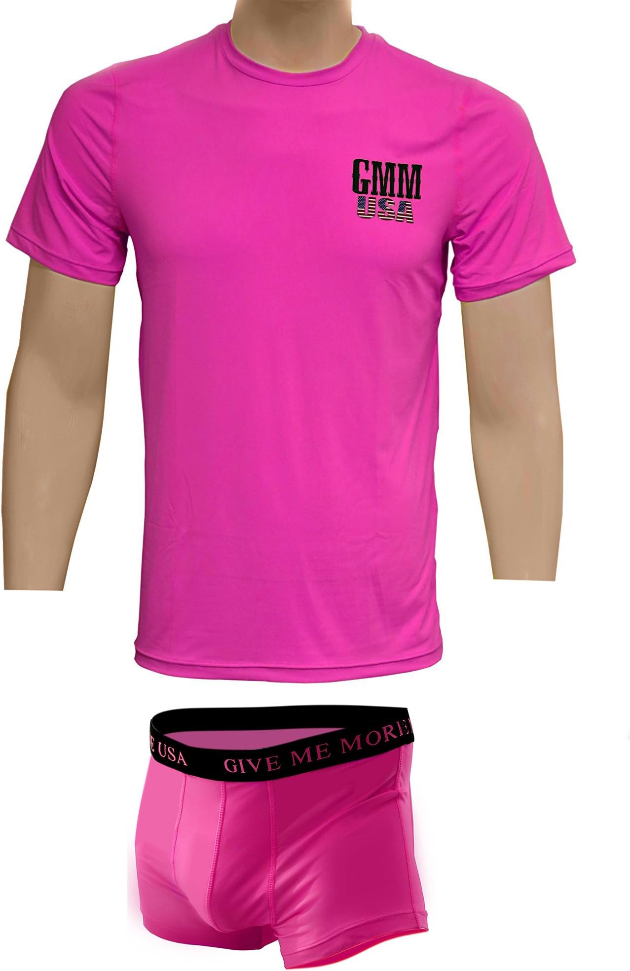 GIVE ME MORE Sportive Performance Smooth and Soft Comfortable Fashion Word Printed Athletic Casual Gusset Design T-Shirt + Boxer Briefs Pack (Medium, Pink)