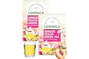 LOOMICA Ginger Peach Green Tea, Caffeinated, Pastoral & Spicy Soothing Blend with Green Tea, Ginger, and Juicy Peach Flavor, Individually Wrapped Bags, 20 Counts (Pack of 2)
