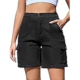 Rasutina Women Stretchy Bermuda Shorts High Waisted Jean Shorts for Women Summer Cargo Shorts 7 Inch Inseam Jorts