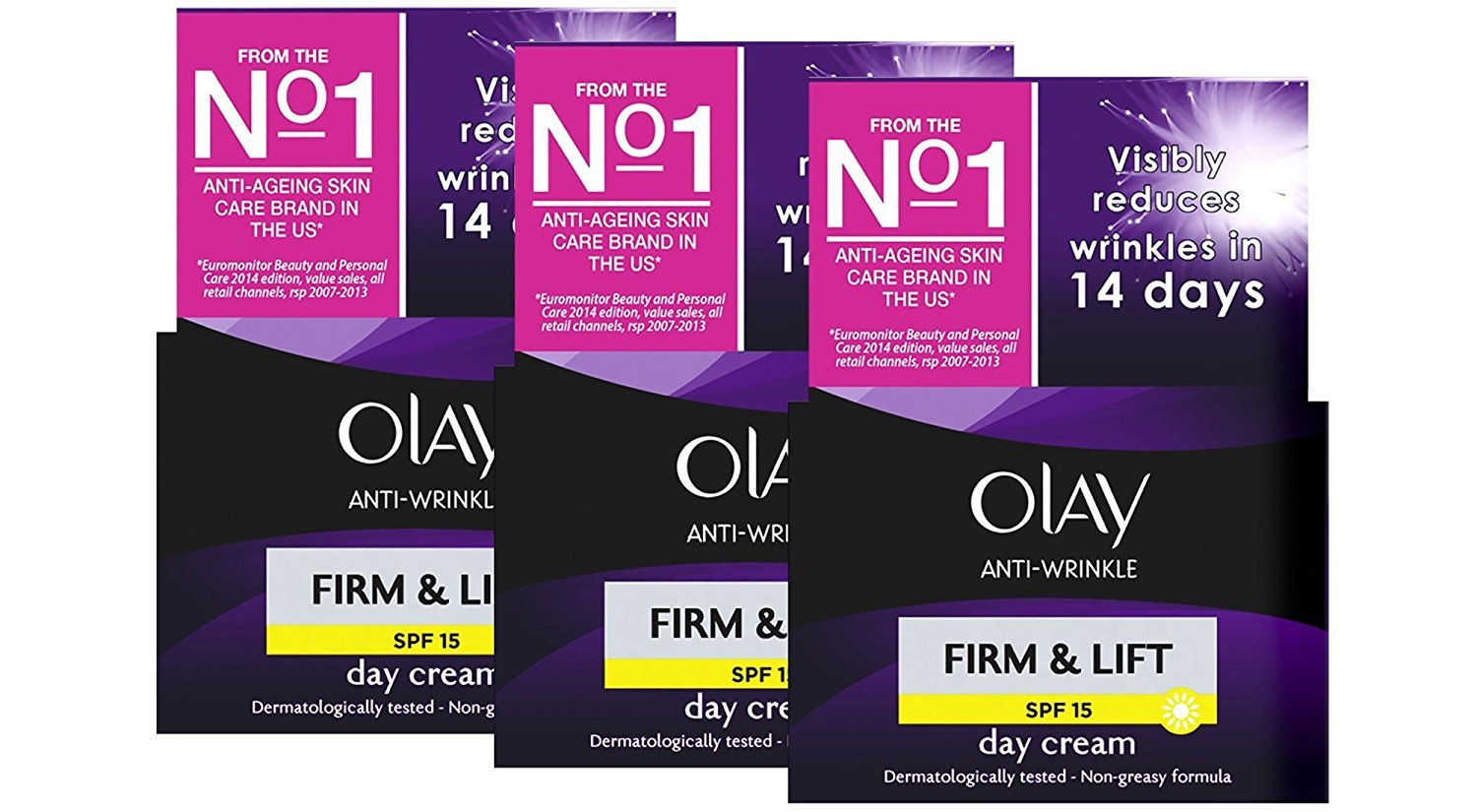 Olay Anti-Wrinkle Firm & Lift Day Cream SPF 15 50ml (Pack 3)