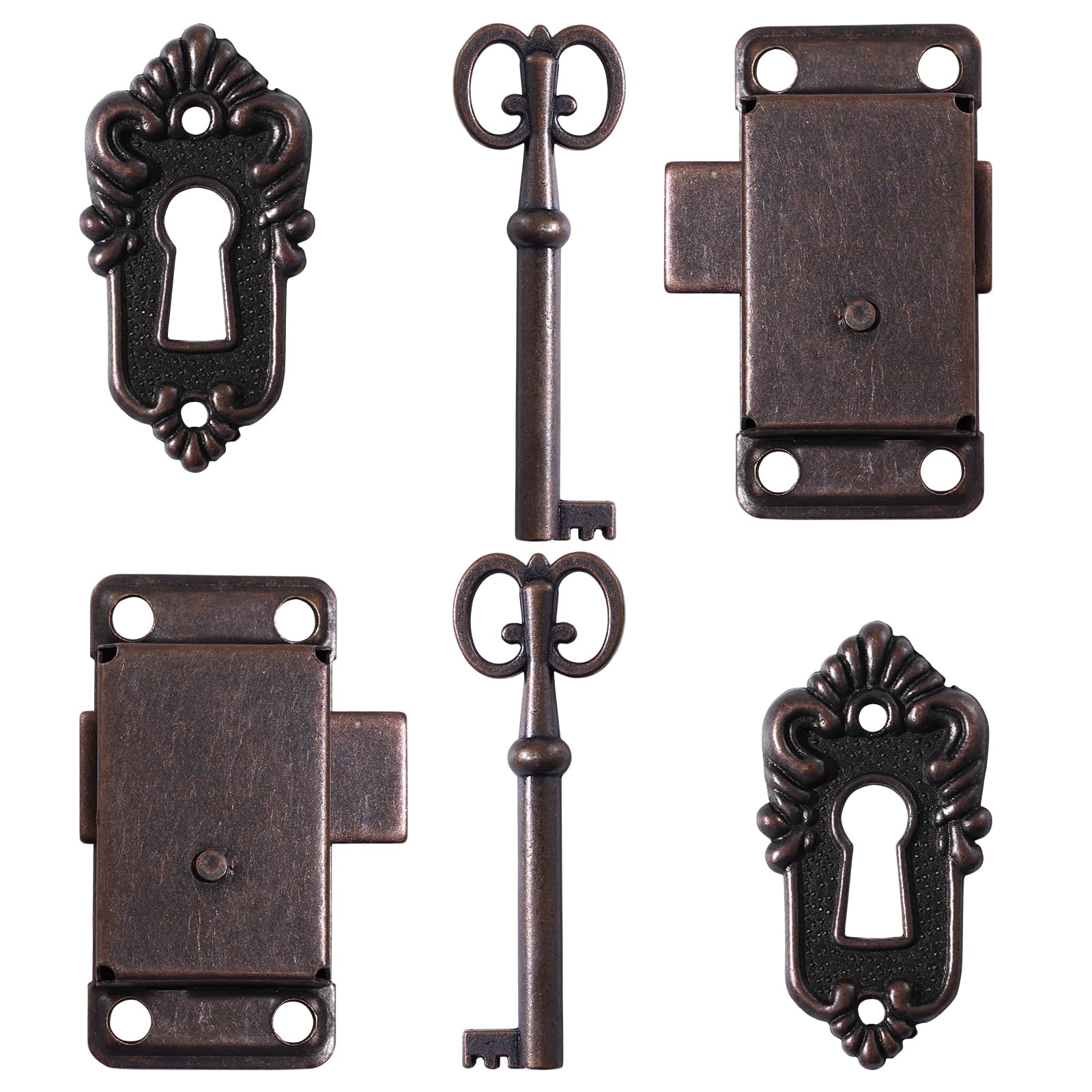 Yardwe, Antique Cabinet Door Lock, Decorative Furniture Lock with Key, 2 Pieces