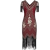 MISSCHEN Women's 1920s Art Deco Fringed Sequin Dress Gatsby Costume Dress with Sleeve YLS018