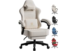 GTPLAYER Big & Tall Gaming Chair with Footrest – Extra Wide Ergonomic Reclining Chair for Adults, High-Back Silla Game with Spring Cushion & Linkage Armrest, Ivory