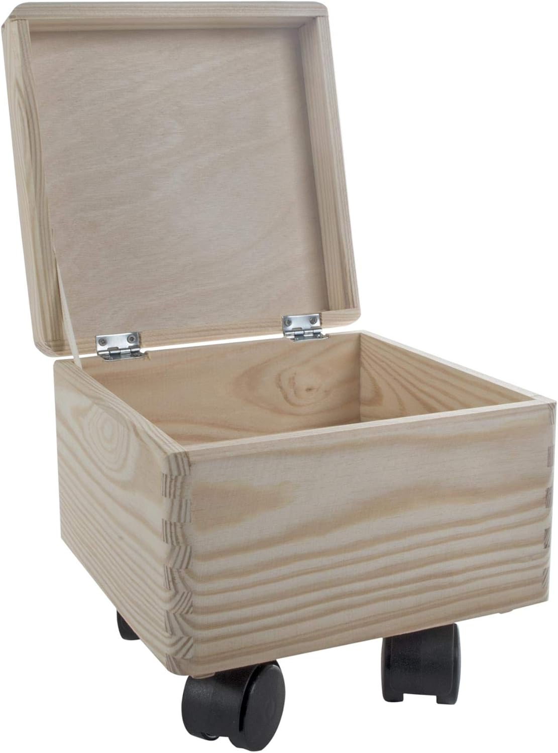 Small Square Underbed Wooden Storage Box with Hinged Lid on Wheels 20