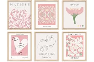 QIAOMICS Pink Flower Market Wall Art Prints,Abstract Matisse Wall Decor Aesthetic,Colorful Exhibition Posters Wall Art Flower Pictures for Bedroom,Living Room (8"×10" Unframed)