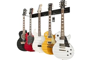 String Swing Guitar Wall Rack, Multiple Guitar Wall Mount, Guitar Organizer for Acoustic & Electric Guitars, 5 Padded Arm Hangers & Black Slatwall Rail, Wall Mount Guitar Rack - Made in USA