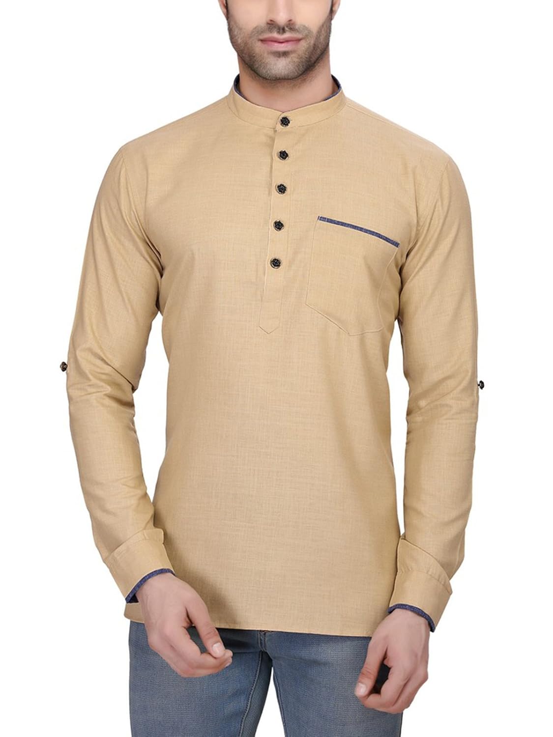 rg designers men's full sleeve short kurta avsonapocket-cream