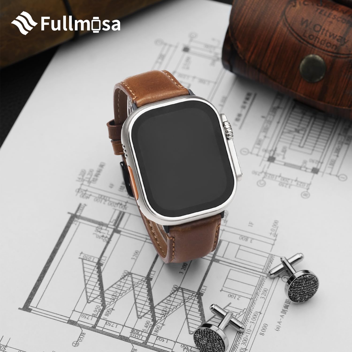 Fullmosa Fullmosa Compatible with Apple Watch Band Retro Leather Apple Watch Ultra 2/Ultra 49mm, Series 10 46mm, 9/8/7 45mm, SE2/SE/6/5/4 44mm, 3/2/1 42mm Band,Brown+Black Buckle