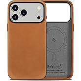 Belemay Handcrafted Crazy Horse Leather Case for iPhone 17 Pro Max, Compatible with MagSafe, Vintage Aesthetic, Two-Tone Effect, Unique Patina, Camera Control Button Coverage (6.9"), Sunset Tan