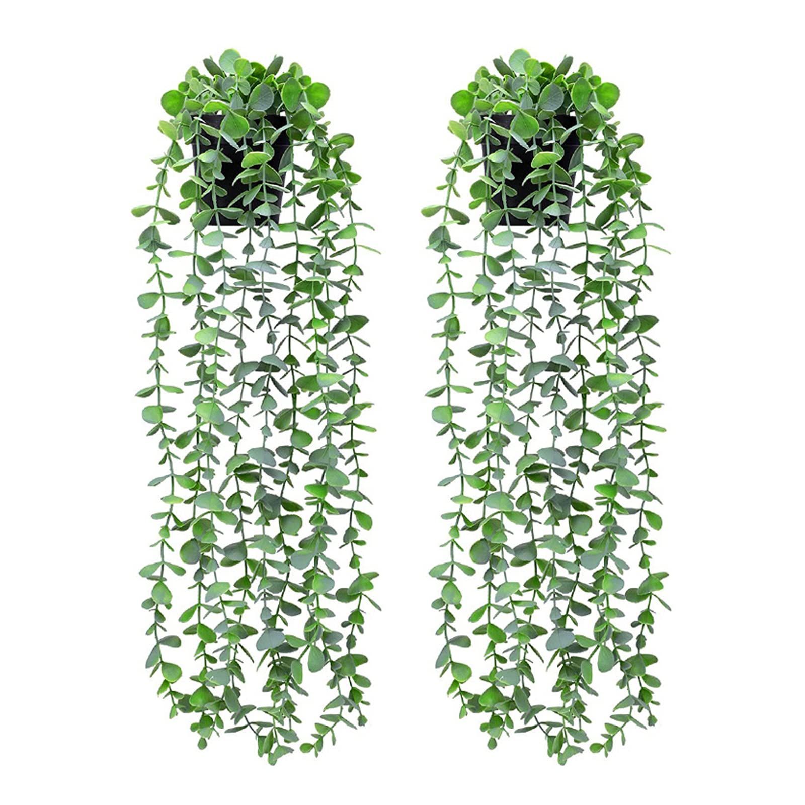 ToKinCen 2Pcs Artificial Potted Plants Fake Vine Hanging Leaves, Faux Plants Artificial Eucalyptus Vine in Pot Room Scenes Decorative Home Kitchen Garden Office Wedding Wall Decoration