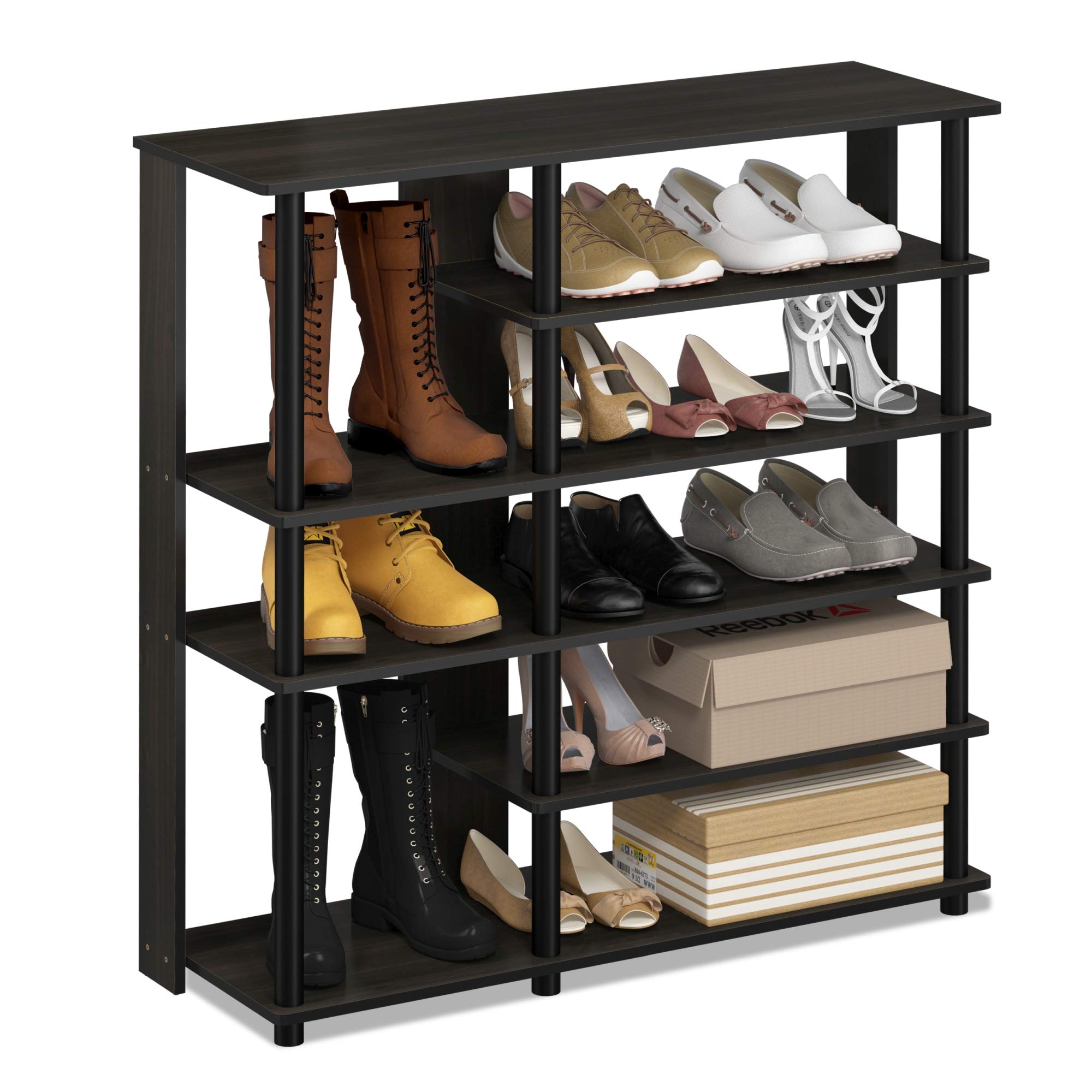 Furinno Turn-N-Tube Multi Storage Shoe Rack, 35.2"W 6-Tier, Espresso/Black,17082EX/BK Image