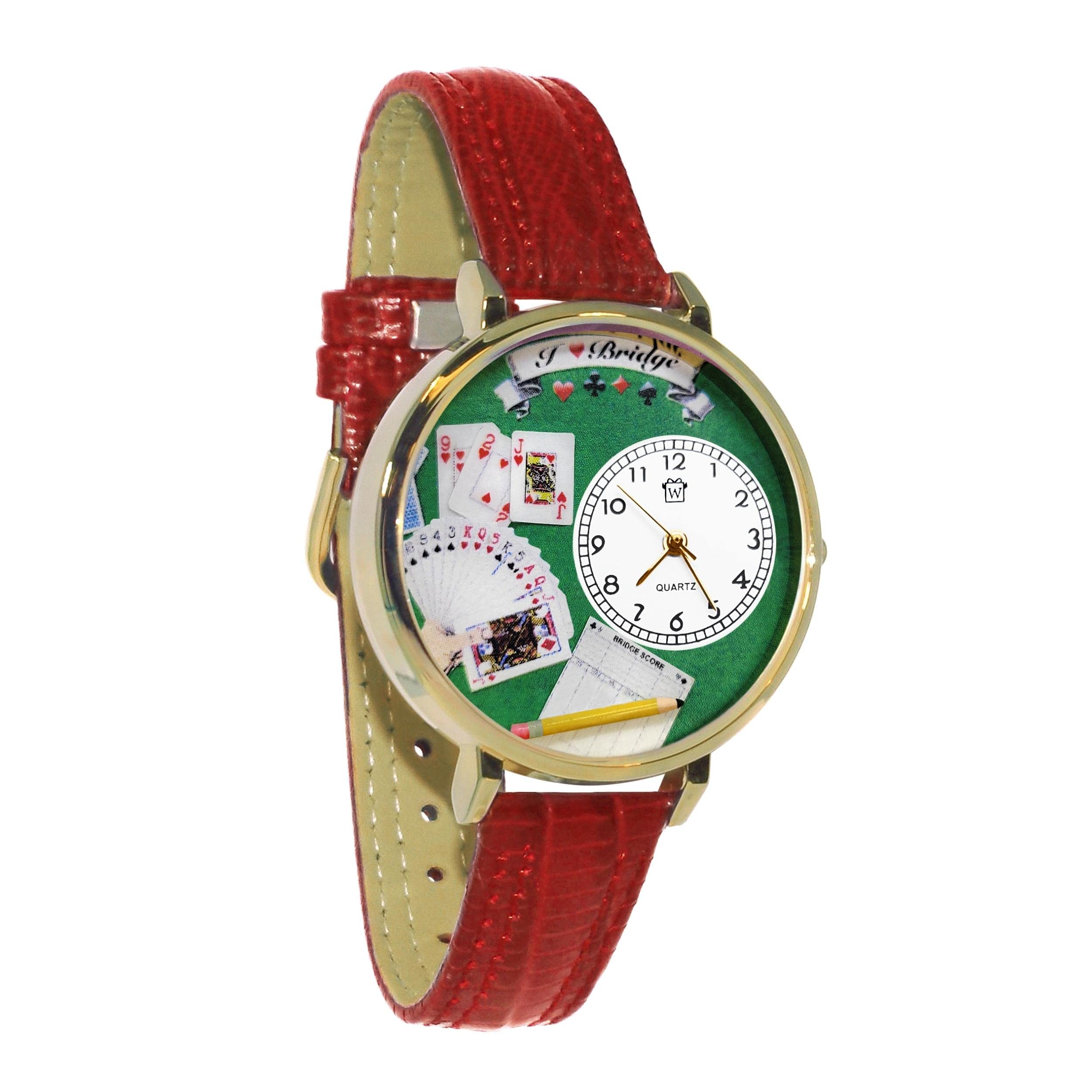 Whimsical Watches Bridge Red Leather and Goldtone Unisex Quartz Watch with White Dial Analogue Display and Multicolour Leather Strap G-0430001