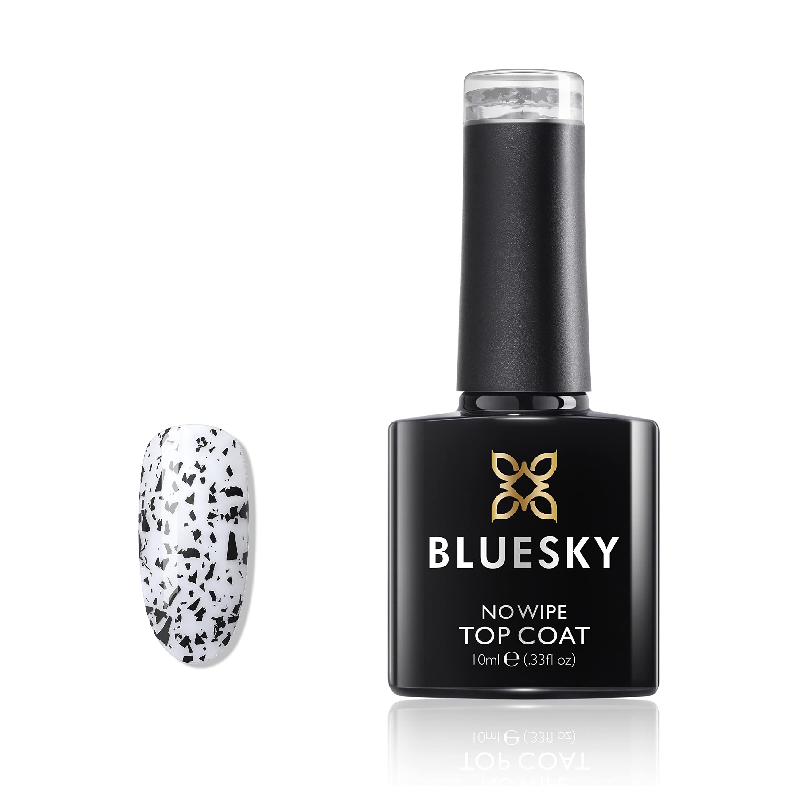 Bluesky Gel Nail Polish, Speckled Egg Shell Effect Clear No Wipe Top Coat, 10ml, Glossy Finish, Clear With Black Pieces (Requires Curing Under Uv/Led Lamp)