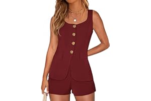 PRETTYGARDEN Womens 2 Piece Matching Sets 2026 Fashion Button Down Suit Vest Tops Shorts Set Spring Business Casual Outfits