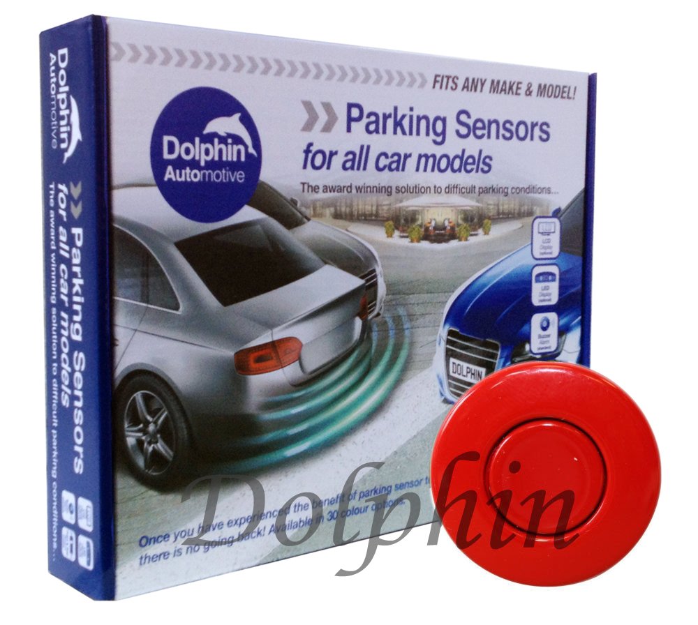 Dolphin Automotive DPS400 Reverse Parking Sensors Auto Express Award Winning In 32 Colours 4 Ultrasonic Radar Sensors Kit Audio Alert System Matt & Gloss Black +30 More Colours (Red)