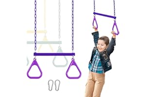 AOBOTE Duty Ring Trapeze Bar for Backyard-16.5" Trapeze Swing Bar- Swingset Accessories Outdoor with 47" Coated Chains 2 Snap Hooks (AB010004-3)