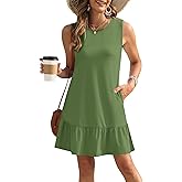 PLOKNRD Women's Summer Dresses Casual Sleeveless Ruffle Hem Tshirt Sundress Loose Beach Tank Dress Pockets 2025