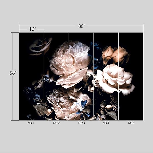 BZHXBZ – BLACK PEONY FLORAL WALLPAPER PEEL AND STICK WALL MURAL FOR BEDROOM LIVING ROOM – 58″X80″