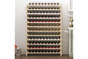 sogesfurniture Floor Wine Racks, Stackable Modular Wine Rack Large Wine Storage Rack Free Standing Solid Natural Wood Wine Ho