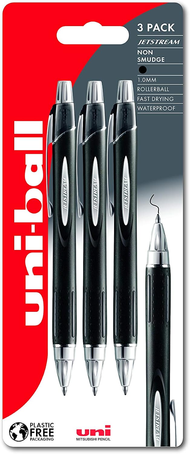 uni-ball SXN-210 RT Jetstream Black Rollerball Pens, Extremely Smooth Writing, Drawing, Art, Colouring, Note Taking