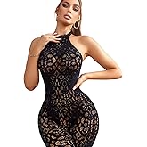 FHSEER-fishnet lingerie for Women Black mesh bodysuit sleeveless Crew Neck bodystocking Wide Leg One Piece Jumpsuit Rave Outfits