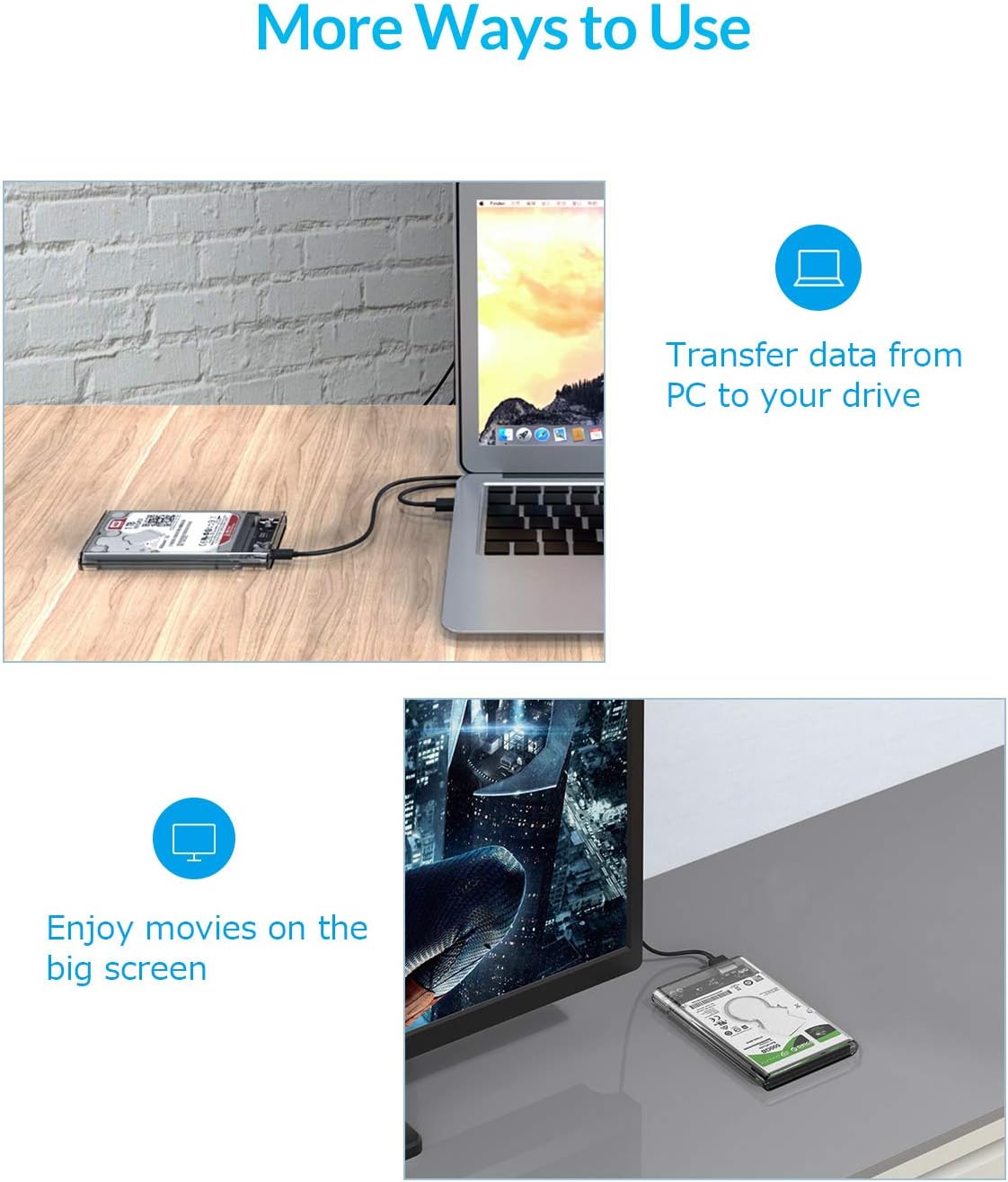ORICO 2.5 USB 3 External Hard Drive Enclosure, USB3.0 to SATA Portable Clear Hard Disk Case for 2.5 inch 7mm 9.5mm SATA HDD SSD, Support UASP SATA III, Max 4TB, Tool-Free Design - Clear: Computers & Accessories