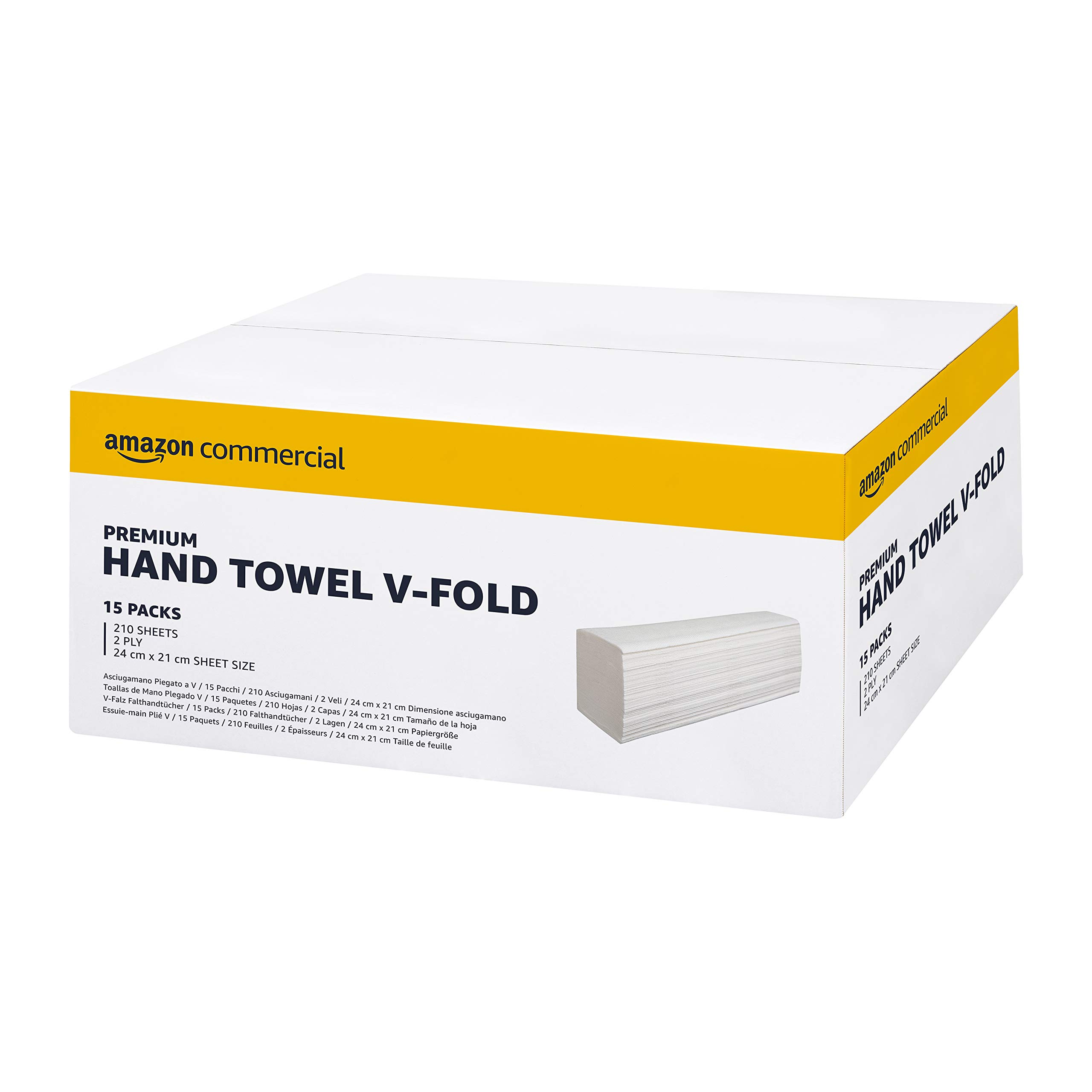 AmazonCommercial Singlefold (V-Fold / ZZ-Fold) Paper Hand Towels, 2-ply Cellulose, 3150 Sheets (15 packs of 210), Sheet Size: 21 x 24 cm, H3 Dispenser Compatible