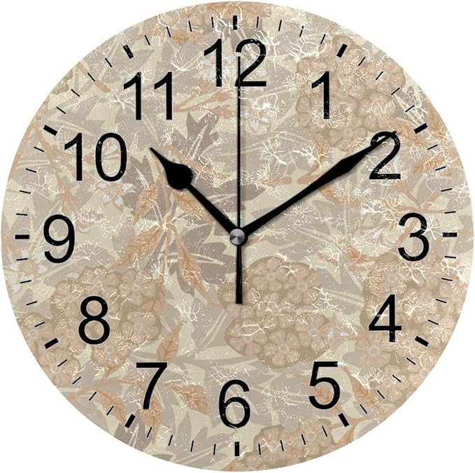 Reloj de pared para cuarto de baño, color café claro floral-01 reloj de