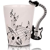 12.9 Oz Guitar Mug Music Note Tea Coffee Milk Ceramic Music Cup Mug Gifts for Guitar Players Musicians Gift for Women,Men, Friend,Teacher,Black