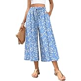POPYOUNG Womens Capri Pant Dressy Casual Wide Leg Palazzo Pants Flowy Gaucho Pants Drawstring Trousers with Pockets