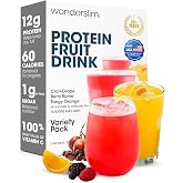 Wonderslim Protein Fruit Drink Mix with Vitamin C &ndash; Variety Pack, 7 Packets | 12g Protein, 60 Calories, Low Sugar, 100% DV Vitamin C, Low Carb, Keto Friendly, Gluten Free, On-the-Go Protein Drink Mix
