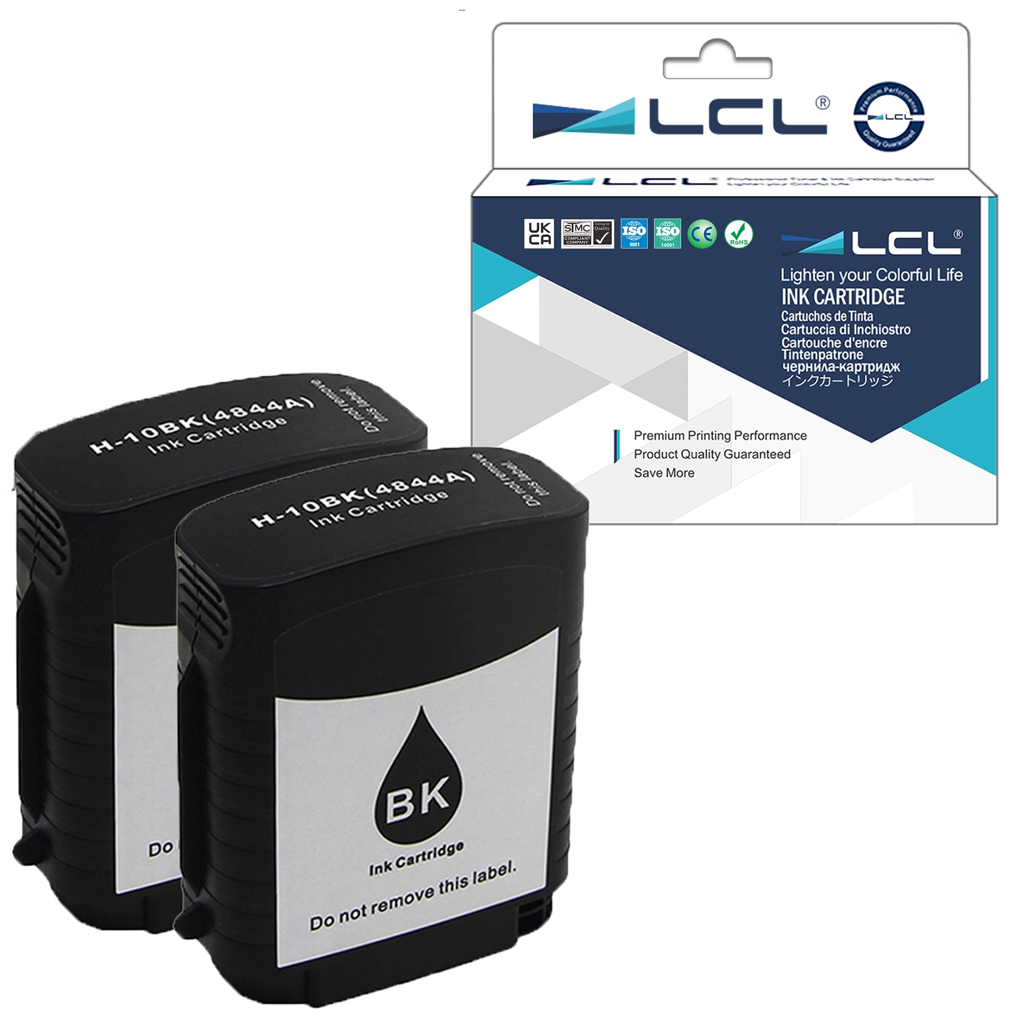 LCL Compatible Ink Cartridge 10 C4844A (2 Black) Replacement for HP Designjet 100 100plus 110plus 110plus nr 500 500ps 70 800 800ps 815mfp 820MFP Business Inkjet 1000 1100 1100D 1100Dtn 1200 1200d