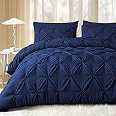 JOLLYVOGUE Full Size Comforter Sets 7 Pieces - Bed in a Bag Full for All Season, Pintuck Bedding Comforter Sets with Comforter, Flat Sheet, Fitted Sheet and Pillowcases & Shams, Navy