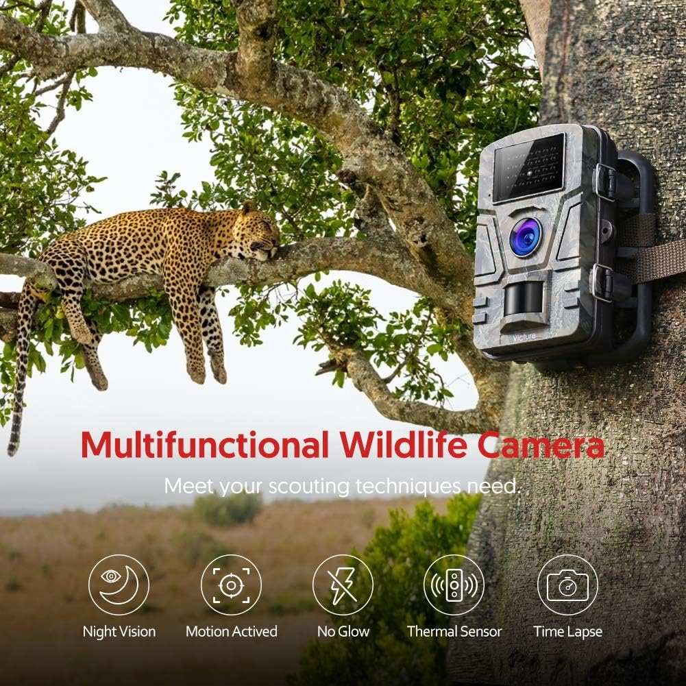 Victure Trail Game Camera 16MP with Night Vision Motion Activated 1080P Hunting Cameras with Low Glow and Upgraded Waterproof IP66 for Outdoor Wildlife Watching: Camera & Photo
