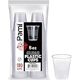 PAMI Disposable Plastic Cups, Bpa- Drinking Glasses for Parties, Cold Drinks, Smoothies, Jello, Cocktails (5 Oz - Pack of 100)
