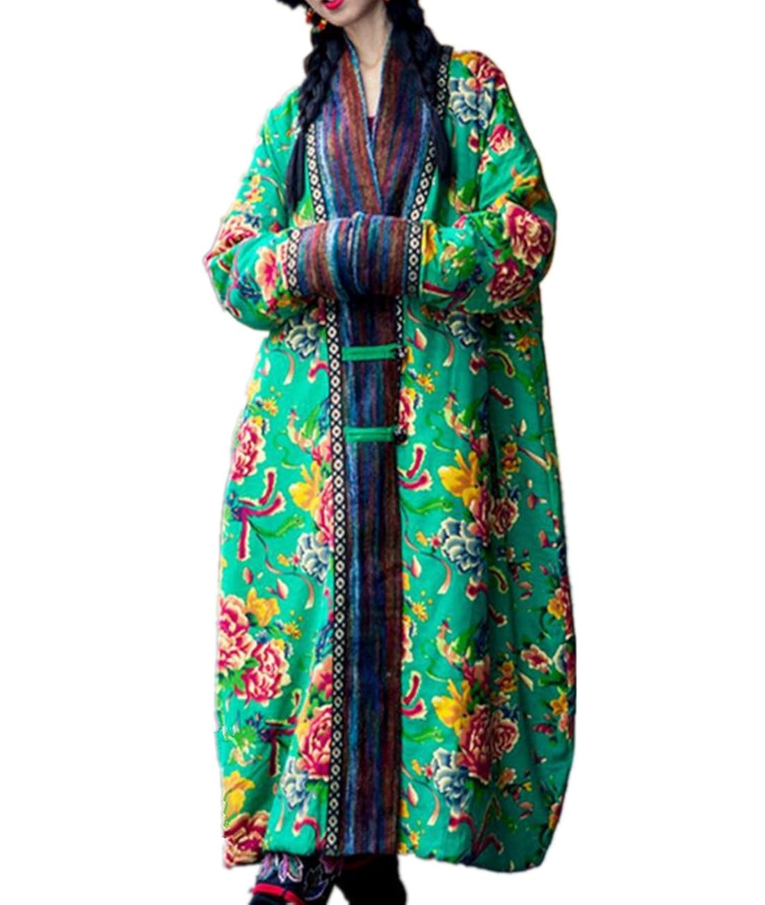 YESNO A67 Women's Long Floral Quilted Jacket Outwear Coat Chinese