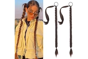 SEIKEA 2PCS Long Braid Ponytail Extension with Hair Tie Long Straight Wrap Around Hair Extensions Ponytail Natural Synthetic Hair Piece Dark BrownCopper Highlights 26 Inch (After Braided 23 Inch)