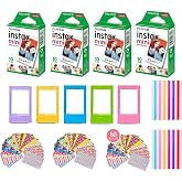 Fujifilm Instax Mini Instant Film (2 Pack, 40 Sheets) 5 Plastic Desk Frames + 60 Sticker Frames + 2 Packs Corner Stickers