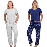 Blush by Us Angels Ultra Soft Women's Pajama Set, Breathable Light Stretchy, Ladies Lounge Set, 4-Piece PJ Set