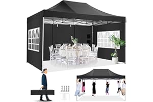TOOLUCK 10x15 Pop up Canopy Tent Heavy Duty with 4 Sidewalls, Easy Set-up Commercial Outdoor Party Tent, 100% Waterproof Wedding Tent Gazebo, 3 Height Adjustable with Handbag, Black