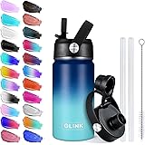 Glink Stainless Steel Water Bottle with Straw, 12-64 oz Wide Mouth Double Wall Vacuum Insulated Water Bottle Leakproof, Straw