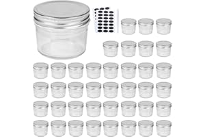 Accguan 4oz Glass Jars With Lids(Silver),Mason Jars,Ideal For Honey,Jam,Wedding Favor,DIY Magnetic Mini Spice Jars For Kitchen,Set of 40