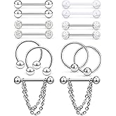 Hoeudjo 14Pcs 14G Surgical Steel Chain Dangle Nipple Rings Barbell Piercing Jewelry Retainer for Women