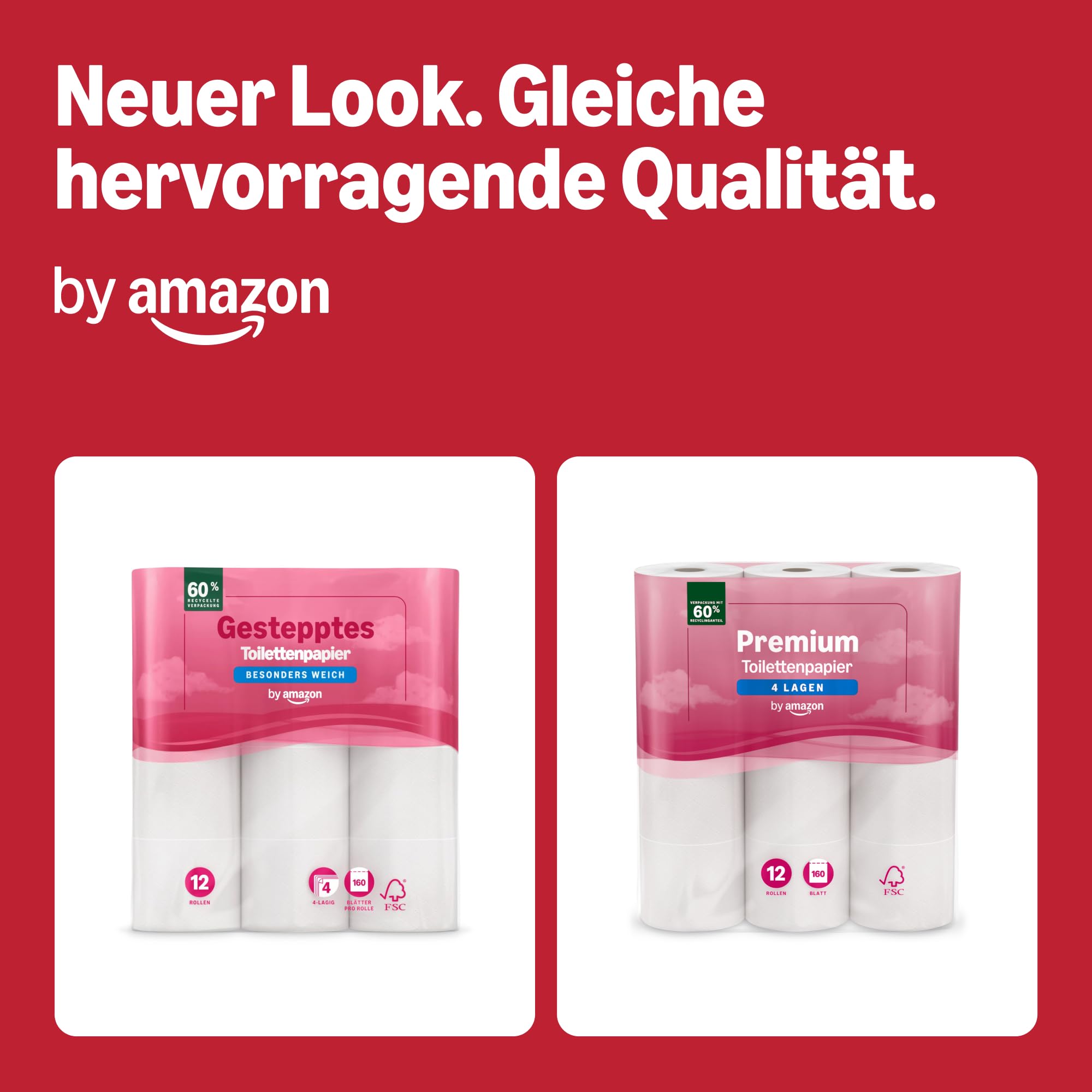 by Amazon Toilettenpapier, 4-lagig Gestepptes, Besonders Weich, 48 Rollen (12 Rollen, 4-er Pack), 160 Blätter pro Rolle, FSC-Zertifiziert 2