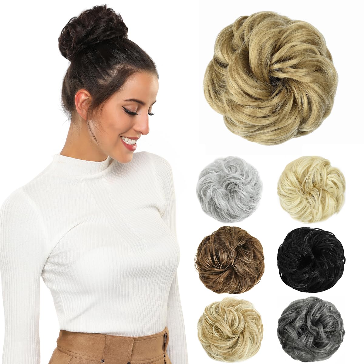 Yamel Messy Bun Hair Pieces for Women Hair Bun Extension Ash Blonde Updo Curly Messy Bun Scrunchie — image 1