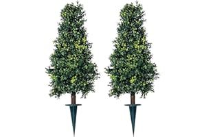 Two Artificial UV Rated 30'' Boxwood Cone Topiary w/Spike, Silk Tree Warehouse Indoor Outdoor Tree Bush Ball Plant Evergreen Pine (LLC100389Y)