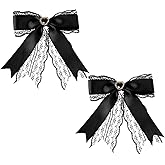 JIYINJIYIN 2 Pcs Black Lace Hair Bow Clips for Women, Cute Lace Hair Bows Clips with Long Tail Ribbon for Wedding Gothic Dress Decor Accessories Bridal Shower Gift