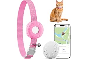 HONGTOP H Cat Tracker,No Monthly Fee Cat Tracker Collar (Only iOS),Waterproof Pet Tracker for Cats with Safety Elastic Buckle,Works with Any Collar,Compatible with Apple Find My App not for Android-(Pink)