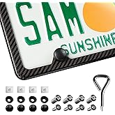 T-carbon Real Carbon Fiber License Plate Frame, Handcrafted Plate Frames Cover, High Gloss Finish License Plate Holder with Mounting Tools, Car License Plate Cover Fit for US CAN Vehicles 4 Holes 1Pcs