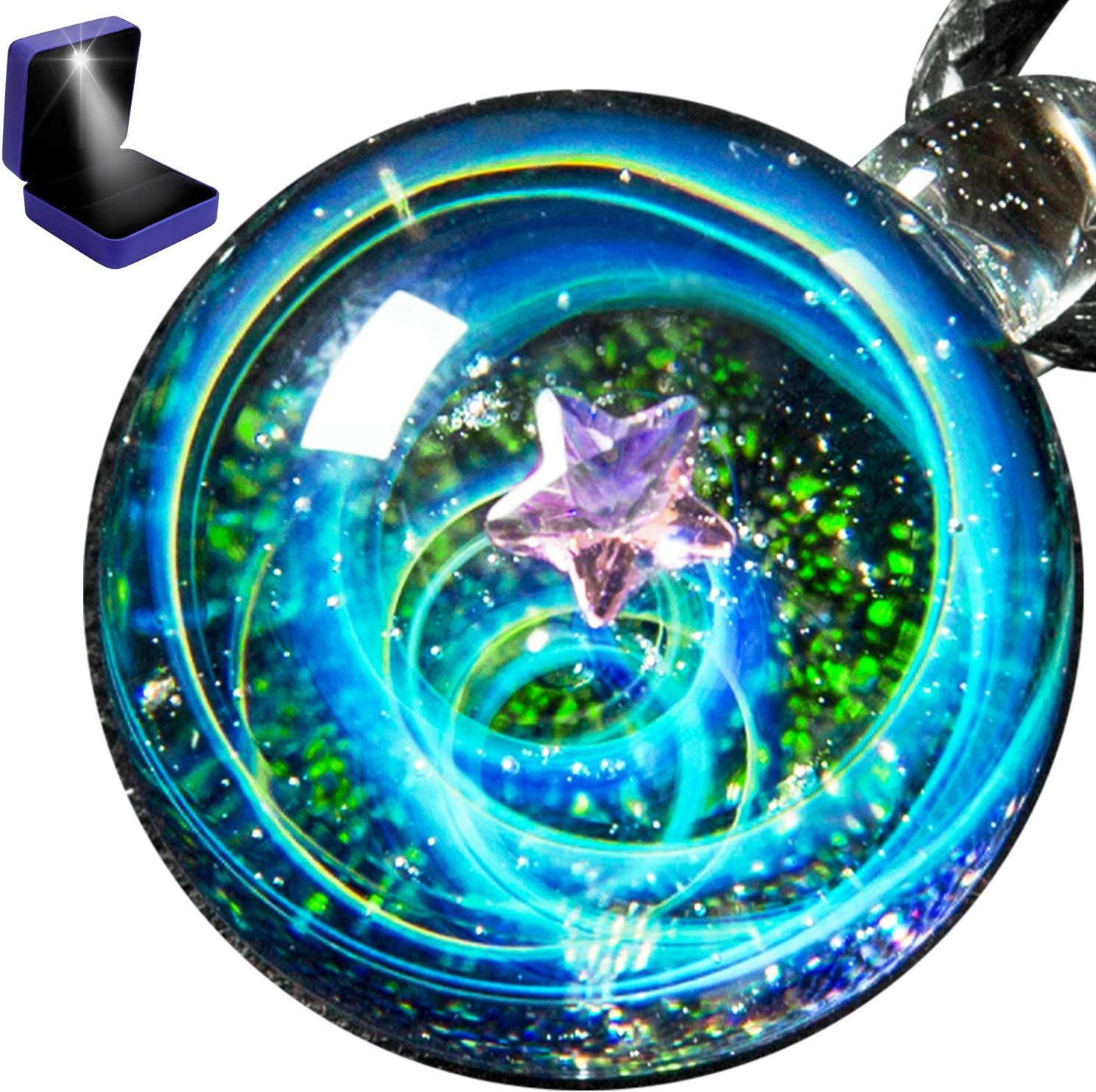 PavaruniOriginal Galaxy Pendant Necklace, Universe Glass, Space Cosmos Design,Birthday Art Japan Handmade Craftsman